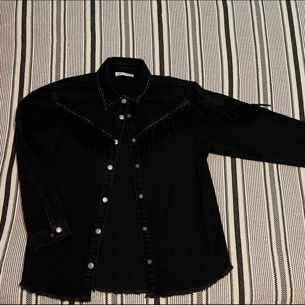 Zara Black Studded Jean Tassle Jacket